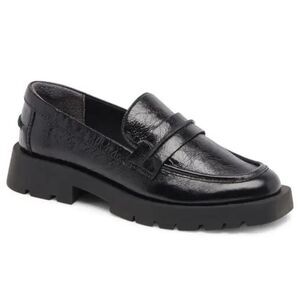 Dolce Vita Evanka Loafer Womens Sz 6.5 Midnight Crinkle Patent Leather Lug Sole